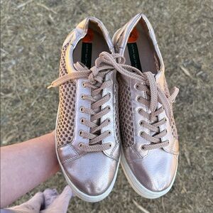 Steven by Steve Madden rose gold lace up sneakers mesh detail